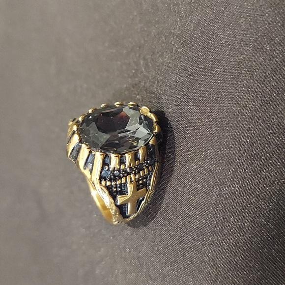 Gold Aquamarine Ring with Ornate Design - Picture 8 of 9